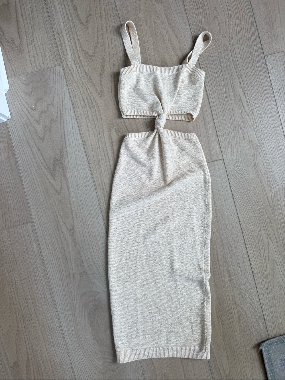 Express Cream Knit Midi Dress with Front Knot